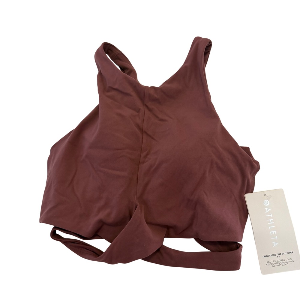 Athleta Conscious Cut Out Crop Top Bra Mahogany Red Brown Size M A-C 988035